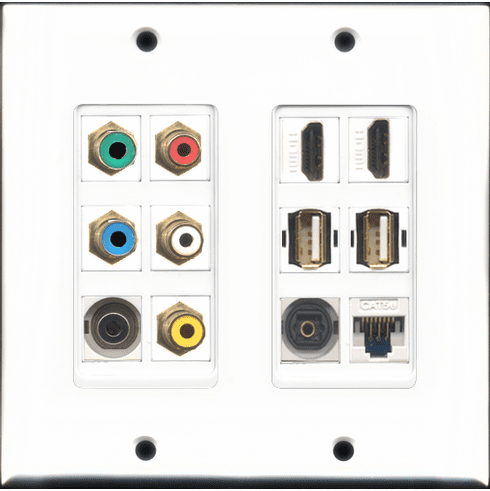 12 port - WALL PLATE 5XRCA COMPONENT HDMI USB CAT5E TOSLINK AUDIO WP-0021