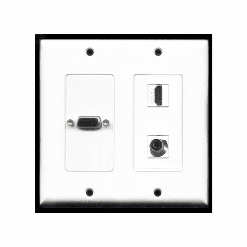 2 GANG - SVGA HDMI 3.5MM HEADPHONE WALL PLATE - WHITE (FEMALE COUPLER TYPE)  WP-0001