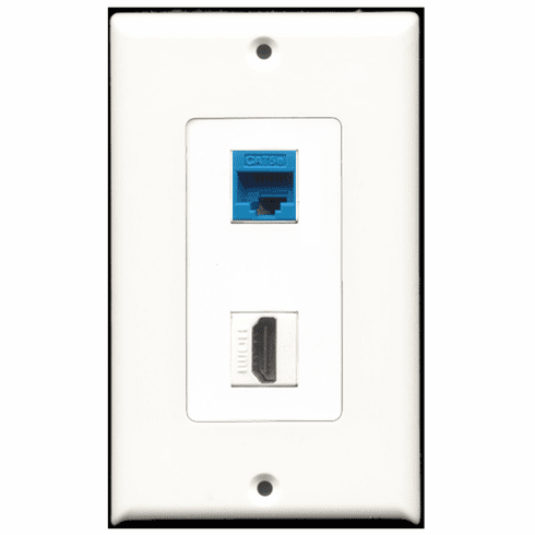 RiteAV - 1 Port HDMI - 1 Port Cat5e Ethernet Blue  Wall Plate Decora White