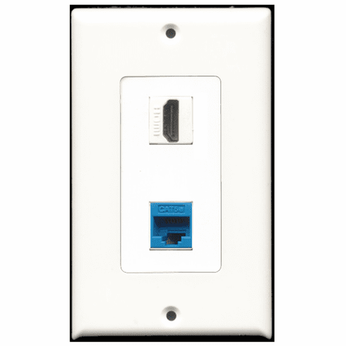 RiteAV - 1 Port HDMI - 1 Port Cat5e Ethernet Blue  Wall Plate Decora White