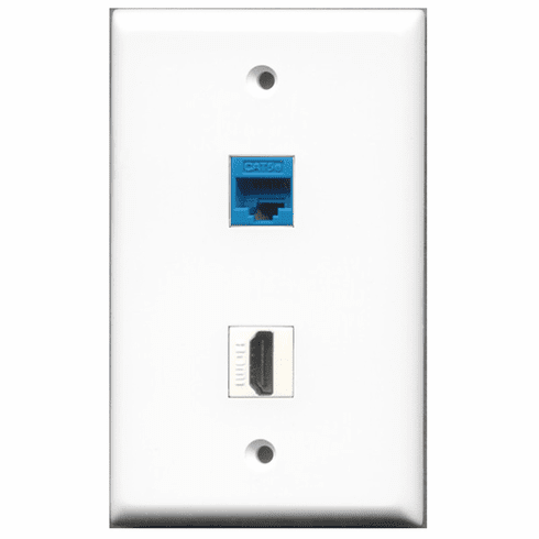 RiteAV - 1 Port HDMI - 1 Port Cat5e Ethernet Blue  Wall Plate White