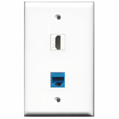 RiteAV - 1 Port HDMI - 1 Port Cat5e Ethernet Blue  Wall Plate White