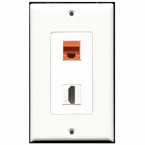 RiteAV - 1 Port HDMI - 1 Port Cat5e Ethernet Orange  Wall Plate Decora White