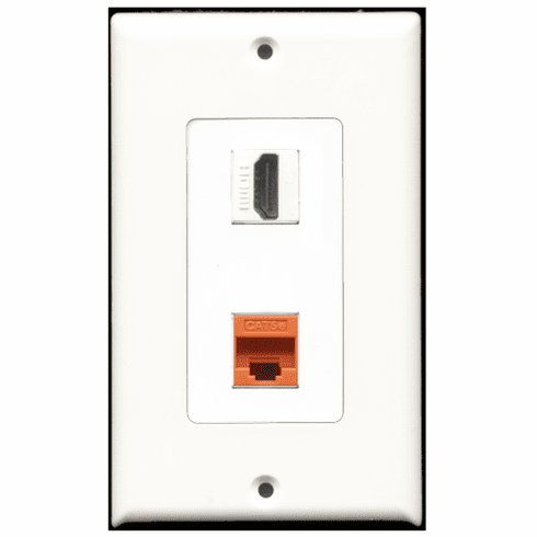 RiteAV - 1 Port HDMI - 1 Port Cat5e Ethernet Orange  Wall Plate Decora White