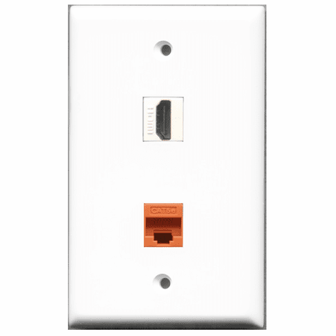 RiteAV - 1 Port HDMI - 1 Port Cat5e Ethernet Orange  Wall Plate White