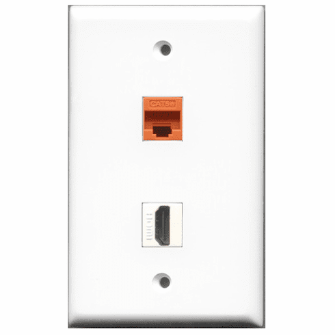 RiteAV - 1 Port HDMI - 1 Port Cat5e Ethernet Orange  Wall Plate White