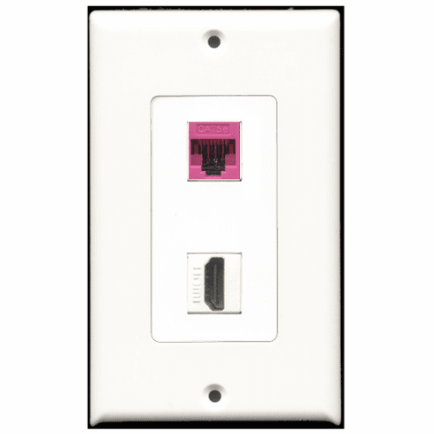 RiteAV - 1 Port HDMI - 1 Port Cat5e Ethernet Pink  Wall Plate Decora White