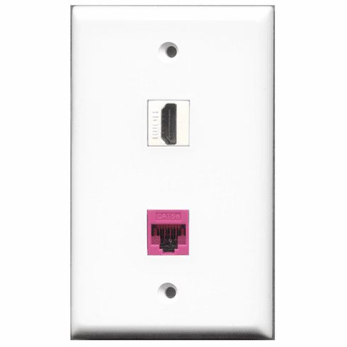 RiteAV - 1 Port HDMI - 1 Port Cat5e Ethernet Pink  Wall Plate White