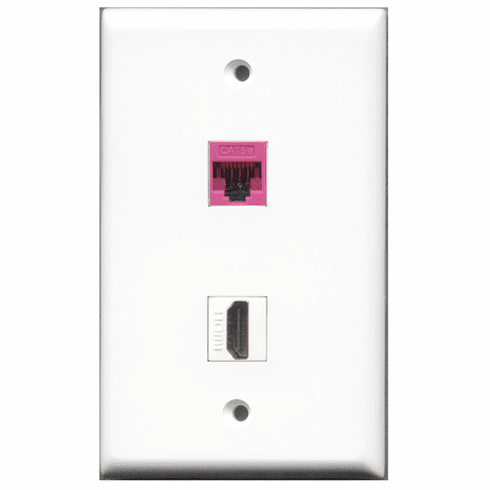 RiteAV - 1 Port HDMI - 1 Port Cat5e Ethernet Pink  Wall Plate White