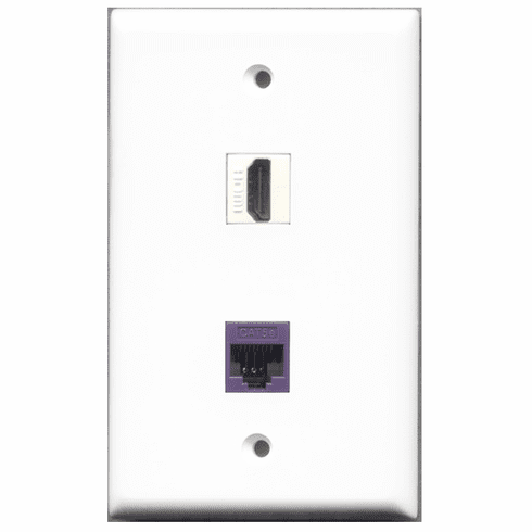 RiteAV - 1 Port HDMI - 1 Port Cat5e Ethernet Purple  Wall Plate White