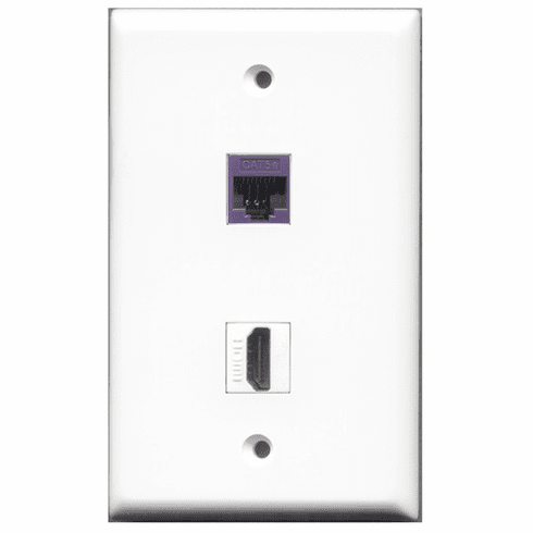 RiteAV - 1 Port HDMI - 1 Port Cat5e Ethernet Purple  Wall Plate White