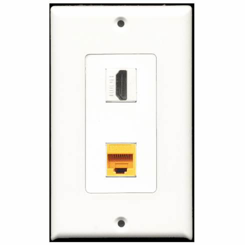 RiteAV - 1 Port HDMI - 1 Port Cat5e Ethernet Yellow  Wall Plate Decora White