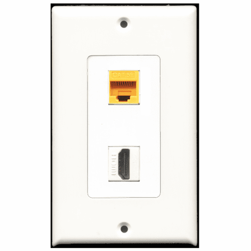 RiteAV - 1 Port HDMI - 1 Port Cat5e Ethernet Yellow  Wall Plate Decora White