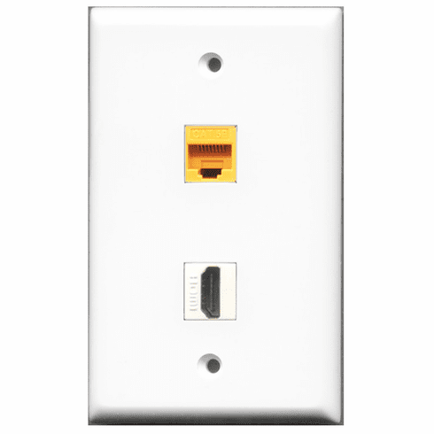 RiteAV - 1 Port HDMI - 1 Port Cat5e Ethernet Yellow  Wall Plate White