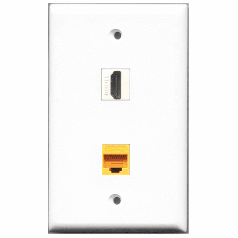 RiteAV - 1 Port HDMI - 1 Port Cat5e Ethernet Yellow  Wall Plate White