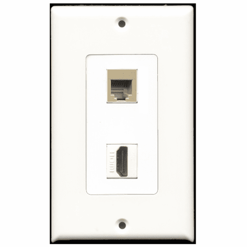 RiteAV - 1 Port HDMI - 1 Port Phone RJ11 RJ12 Beige  Wall Plate Decora White