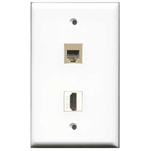 RiteAV - 1 Port HDMI - 1 Port Phone RJ11 RJ12 Beige  Wall Plate White