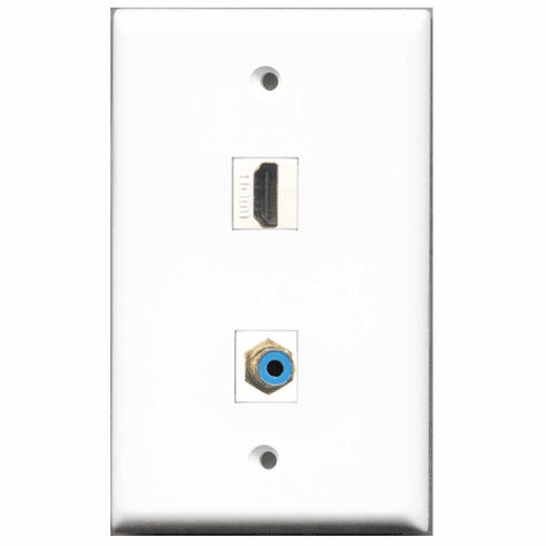 RiteAV - 1 Port HDMI 1 Port RCA Blue  Wall Plate White