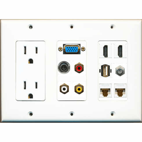 RiteAV 2 Hdmi 2 Cat6 3.5mm RCA Composite Coax Usb-A SVGA Power Outlet Wall Plate