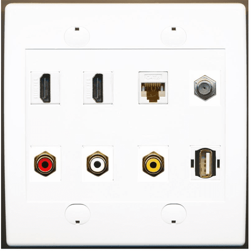 RiteAV 2 Port HDMI 1 Cat6 Coax 3x RCA Composite USB Wall Plate