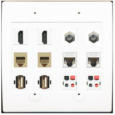 RiteAV 2 Port HDMI 2 Coax 2 Phone 2 Cat5e Wall Plate 2 USB 2 Speaker Wall Plate