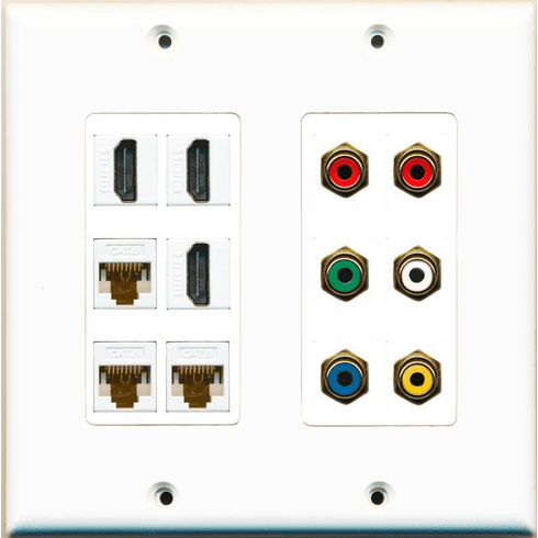 RiteAV 3 Hdmi 3 Cat6 RCA Composite and Component Video Stereo Wall Plate White