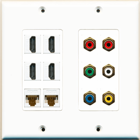 RiteAV 4 Hdmi 2 Cat6 RCA Component Composite Stereo Wall Plate White