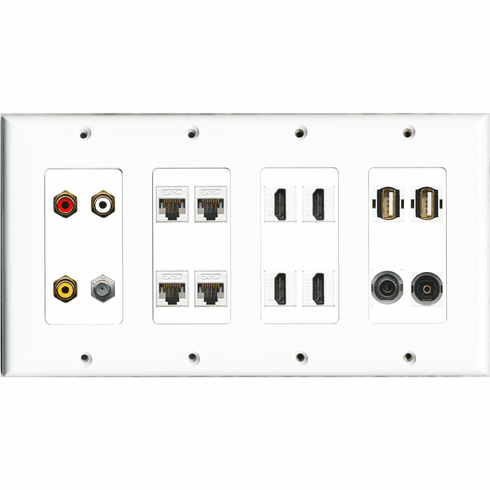 RiteAV 4 Hdmi 3.5mm 4 Cat5e Coax Composite RCA Toslink 2 Usb A-A Wall Plate