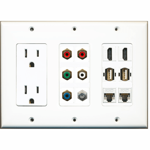 RiteAV 5 RCA Component Stereo Cable TV and 2 HDMI - USB - Ethernet Wall Plate