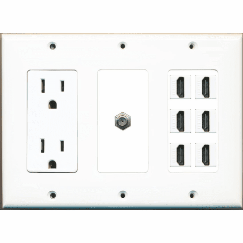 RiteAV 6 Hdmi Coax Power Outlet Wall Plate White