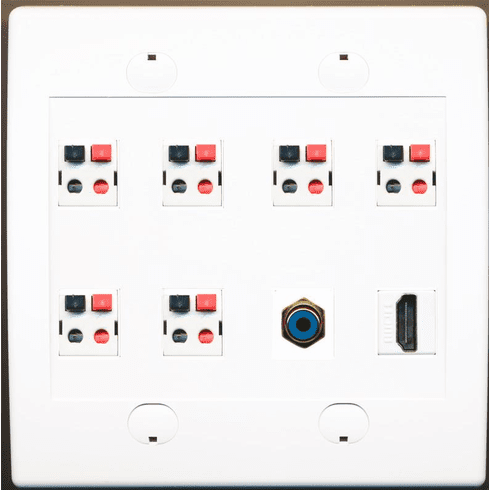 RiteAV 6 x Speaker Jack and 1 x RCA Blue Subwoofer Audio HDMI Port Wall Plate