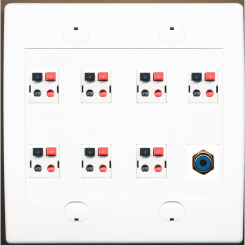 RiteAV 7 x Speaker Jack and 1 x RCA Blue Subwoofer Audio Port Wall Plate