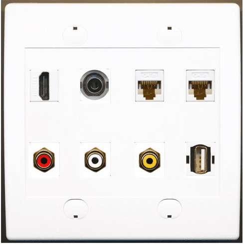 RiteAV HDMI 3.5mm USB 2 x Cat6 Ethernet and 3 x RCA Red-White-Yellow Wall Plate