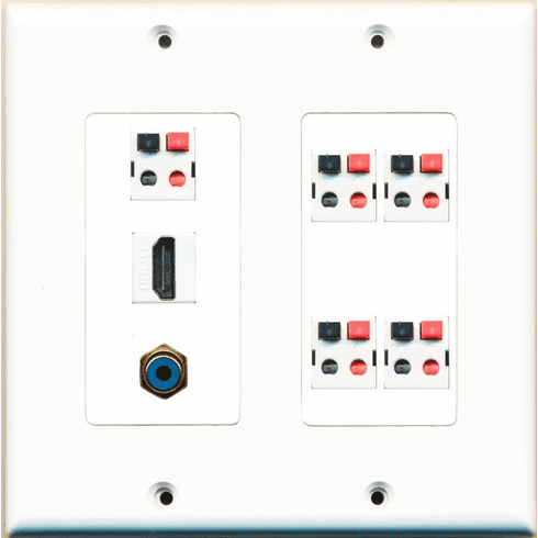 RiteAV Hdmi Rca Blue 5.1 Speaker Jack Wall Plate White