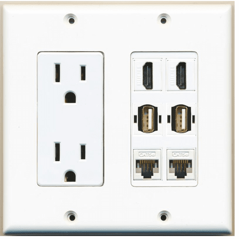 RiteAV Power Outlet and 2 HDMI 2 USB A-A 2 Cat5e Ethernet Wall Plate