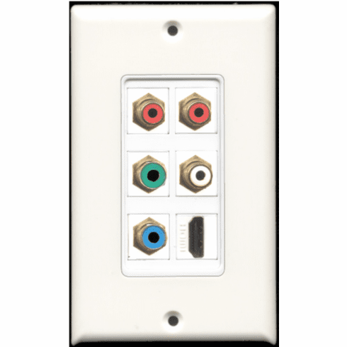 WALL PLATE COMPONENT AUDIO VIDEO DECORA KEYSTONE JACK COUPLERS RED GREEN BLUE WHITE W/HDMI WP-0020-B