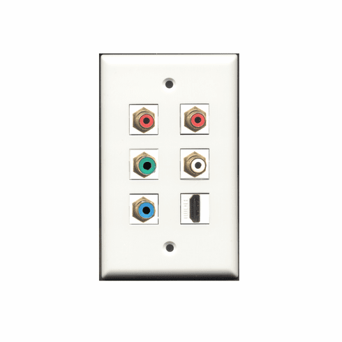 WALL PLATE COMPONENT AUDIO VIDEO KEYSTONE JACK COUPLERS RED GREEN BLUE WHITE W/HDMI WP-0020-A