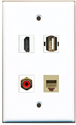 RiteAV - 1 Port HDMI 1 Port RCA Red 1 Port USB A-A 1 Port Phone RJ11 RJ12 Beige Wall Plate