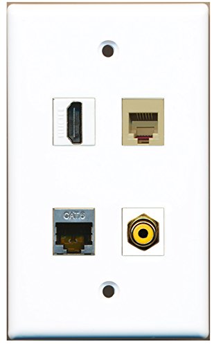 RiteAV - 1 Port HDMI 1 Port RCA Yellow 1 Port Phone RJ11 RJ12 Beige 1 Port Shielded Cat6 Ethernet Wall Plate