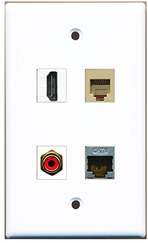 RiteAV - 1 Port HDMI 1 Port RCA Red 1 Port Phone RJ11 RJ12 Beige 1 Port Shielded Cat6 Ethernet Wall Plate