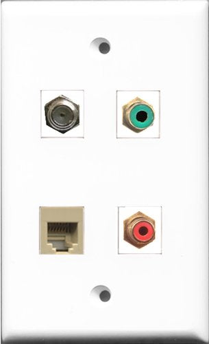 RiteAV 1 Port RCA Red and 1 Port RCA Green and 1 Port Coax Cable TV- F-Type and 1 Port Phone RJ11 RJ12 Beige Wall Plate