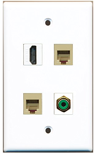 RiteAV - 1 Port HDMI 1 Port RCA Green 2 Port Phone RJ11 RJ12 Beige Wall Plate