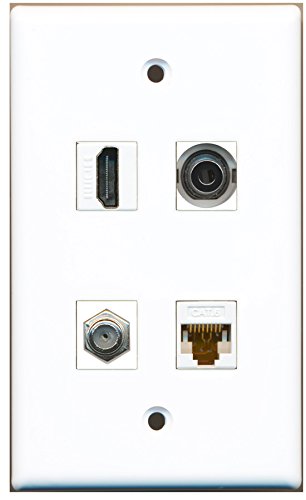 RiteAV - 1 Port HDMI 1 Port Coax Cable TV- F-Type 1 Port 3.5mm 1 Port Cat6 Ethernet White Wall Plate