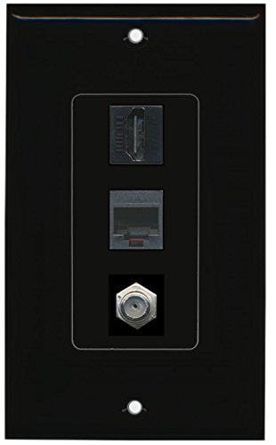 RiteAV - 1 Port HDMI 1 Port Coax Cable TV- F-Type and 1 Port Phone RJ11 RJ12 Beige Decorative Wall Plate - Black