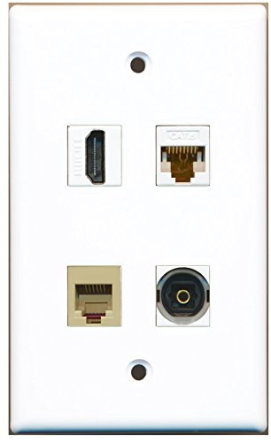 RiteAV - 1 Port HDMI 1 Port Phone RJ11 RJ12 Beige 1 Port Toslink 1 Port Cat6 Ethernet White Wall Plate