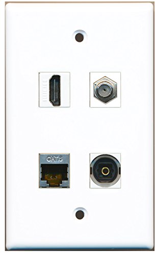 RiteAV - 1 Port HDMI 1 Port Coax Cable TV- F-Type 1 Port Shielded Cat6 Ethernet 1 Port Toslink Wall Plate