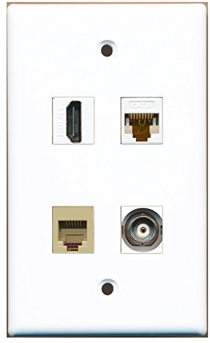 RiteAV - 1 Port HDMI 1 Port Phone RJ11 RJ12 Beige 1 Port BNC 1 Port Cat6 Ethernet White Wall Plate