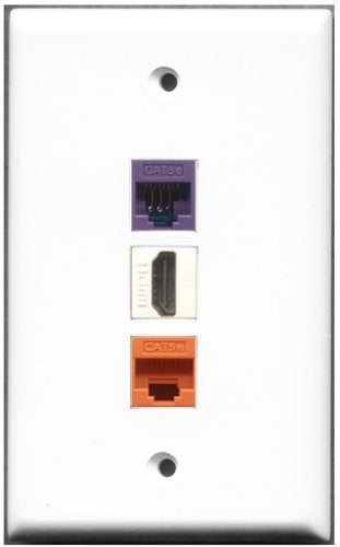 RiteAV - 1 Port HDMI 1 Cat5e Ethernet Orange 1 Cat5e Ethernet Purple Wall Plate