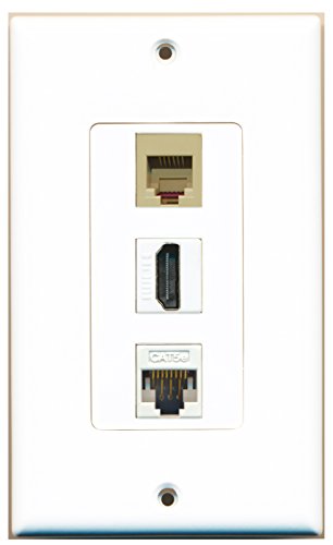 RiteAV - 1 Port HDMI 1 Phone RJ11 RJ12 Beige 1 Cat5e Ethernet White Wall Plate Decorative