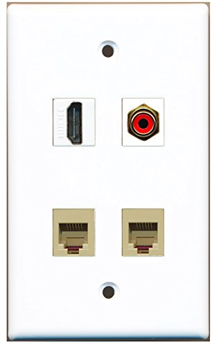 RiteAV - 1 Port HDMI 1 Port RCA Red 2 Port Phone RJ11 RJ12 Beige Wall Plate